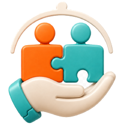 Abstract figure helping another climb puzzle steps representing support for the right clients