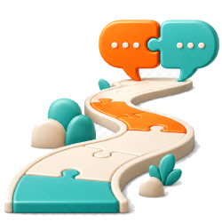 Winding puzzle path leading to conversation bubbles representing stronger client conversations