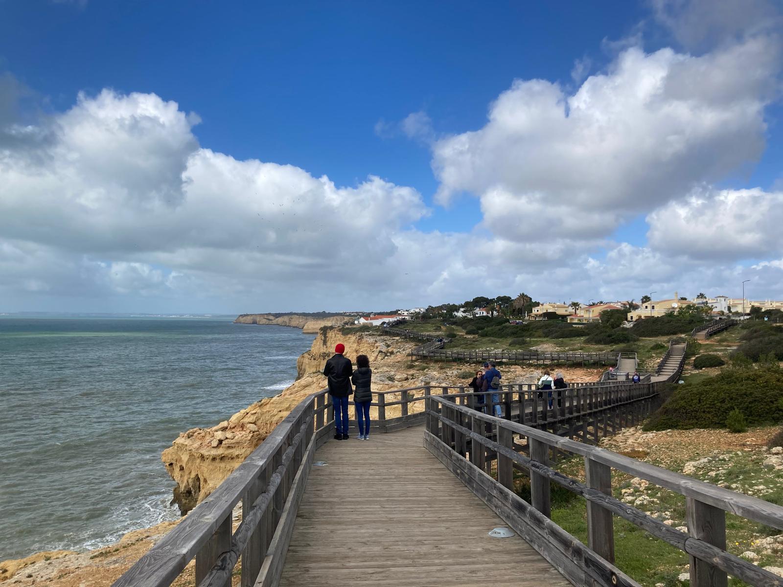 Wooden boardwalk along the cliffs between Algar Seco and Carvoeiro